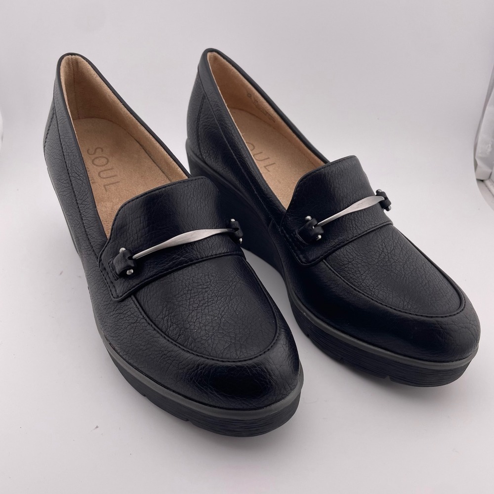 Soul Naturalizer Achieve Black‎ Wedge Loafers Metallic Detail Shoes Womens 9M